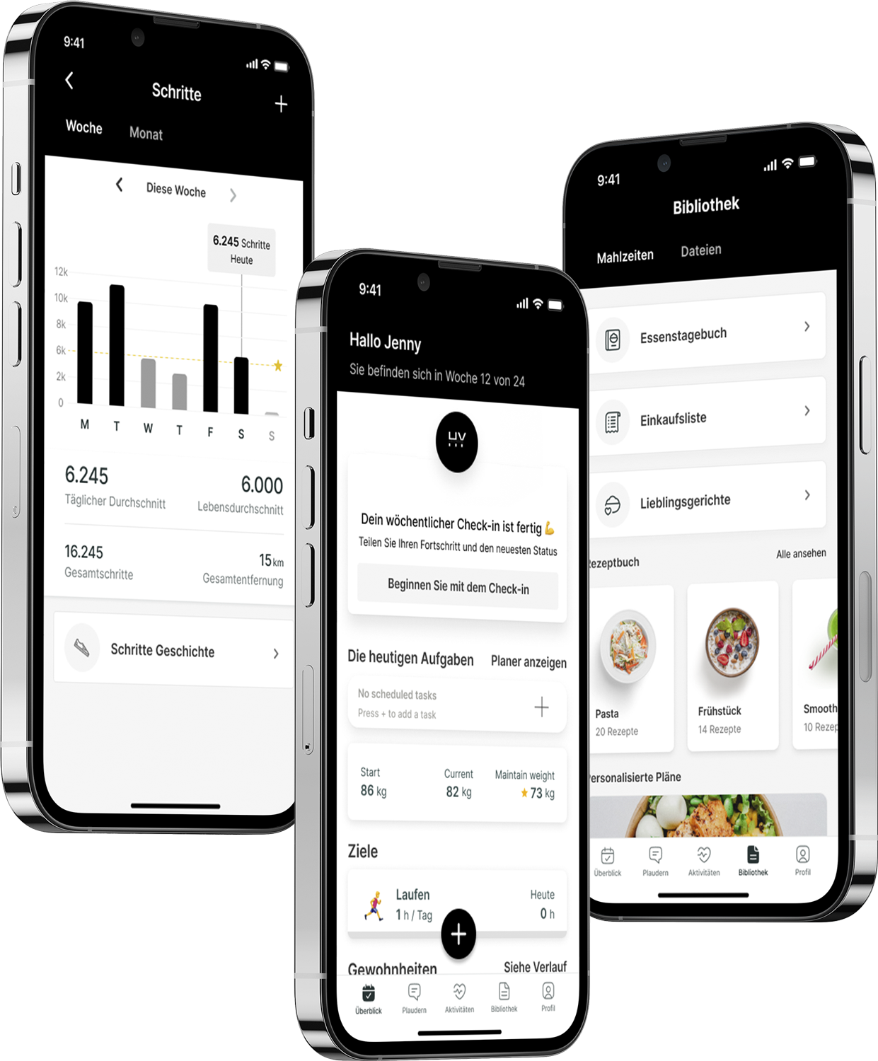Ein Mockup der Coaching-App, das die Funktionen zeigt.